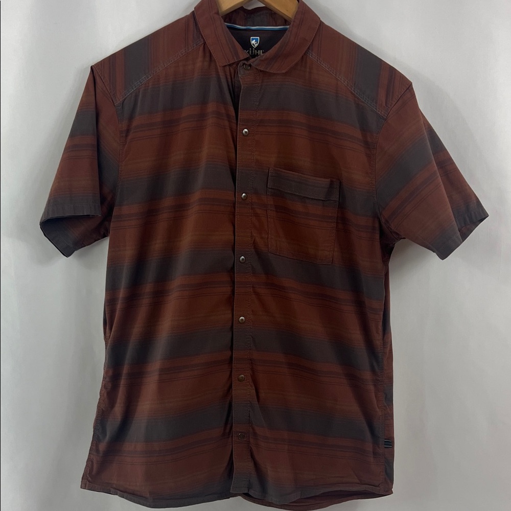 Kuhl Snap Close Casual Brown & Gray Striped Outdoors‎ Shirt Size Medium